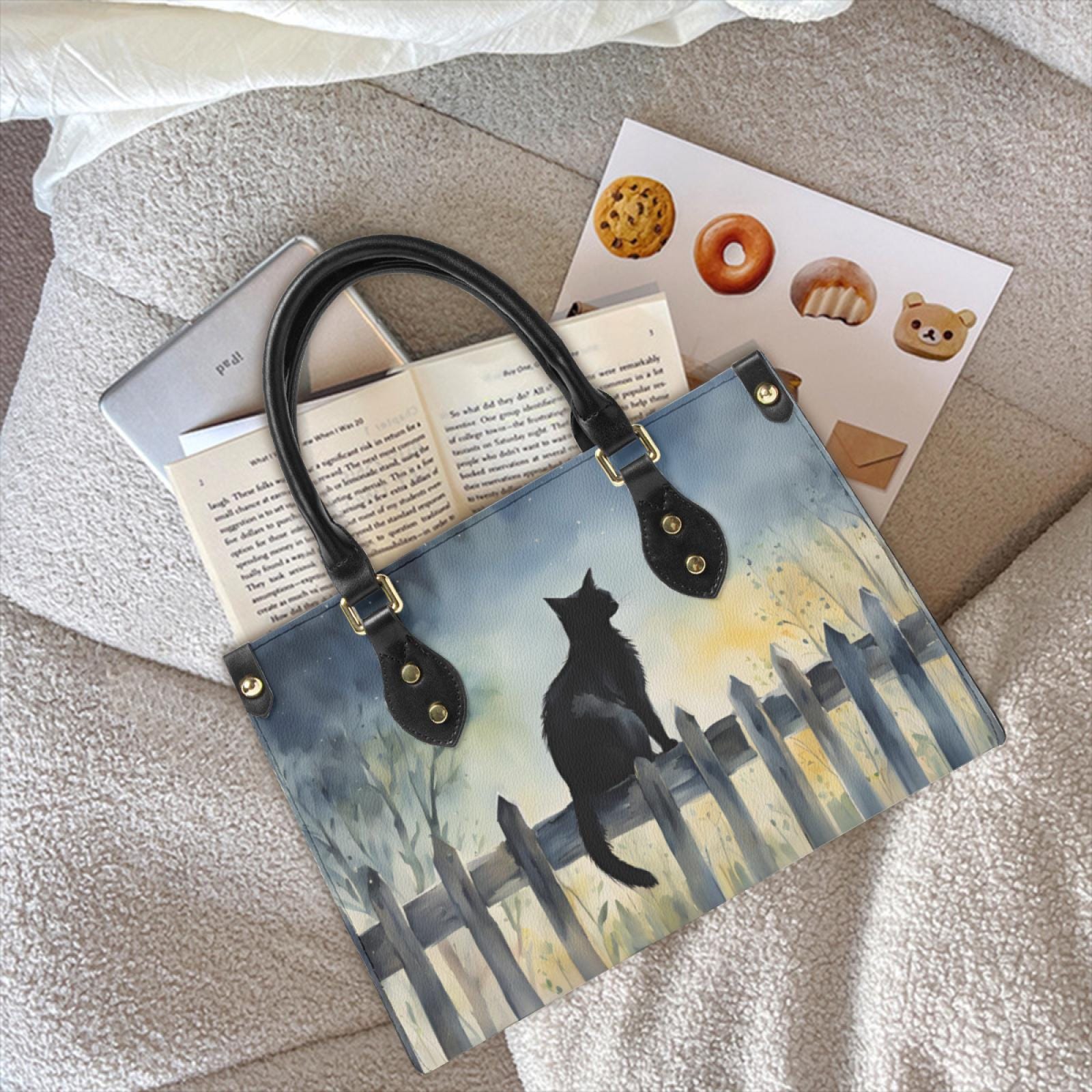 Borsa In Tela Con Gatto Che Fuma, Design Originale, 37x32 Cm, Tracolla, Regalo Per Amanti Dei Gatti