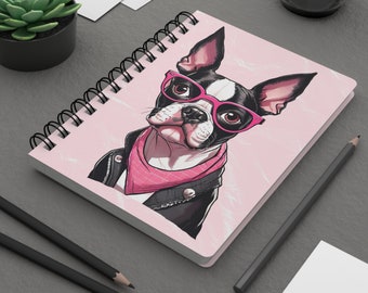 Nerdy Boston Terrier Spiral Bound Journal, Geeky Boston Terrier Notebook, Cute Boston dog Journal, Boston Terrier lover gift, back to school