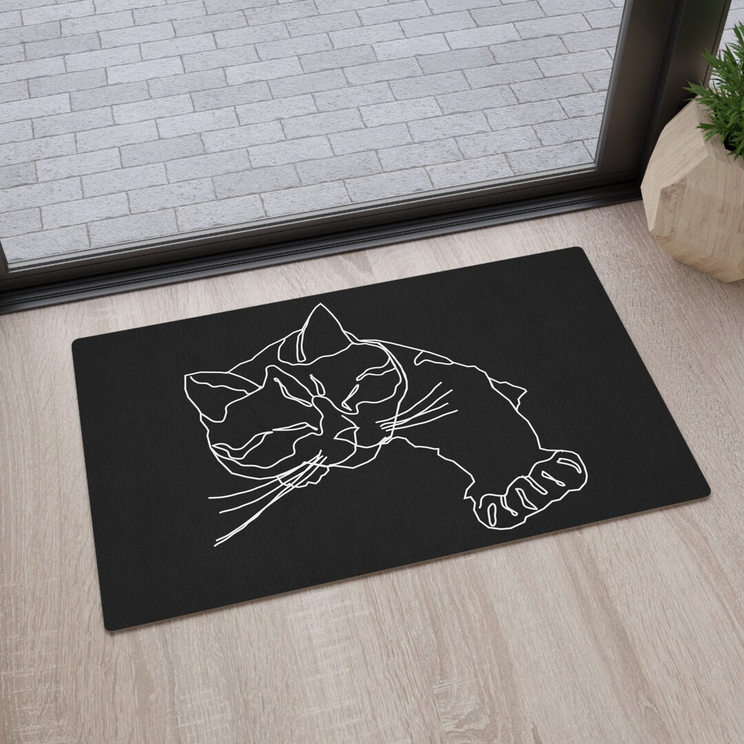 Minimalist Cat Floor Mat Line Art Cat Flooring Mat Cat Room Etsy