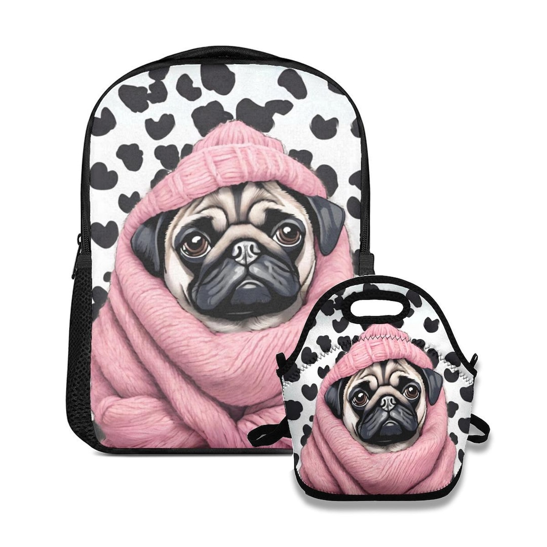jansport backpack pug Bolaz Bookbag Dog Pop Art Style School Bag Travel Bag for Girls Boys Teen Suede lashing square detail School Pug Bags Cute Backpacks