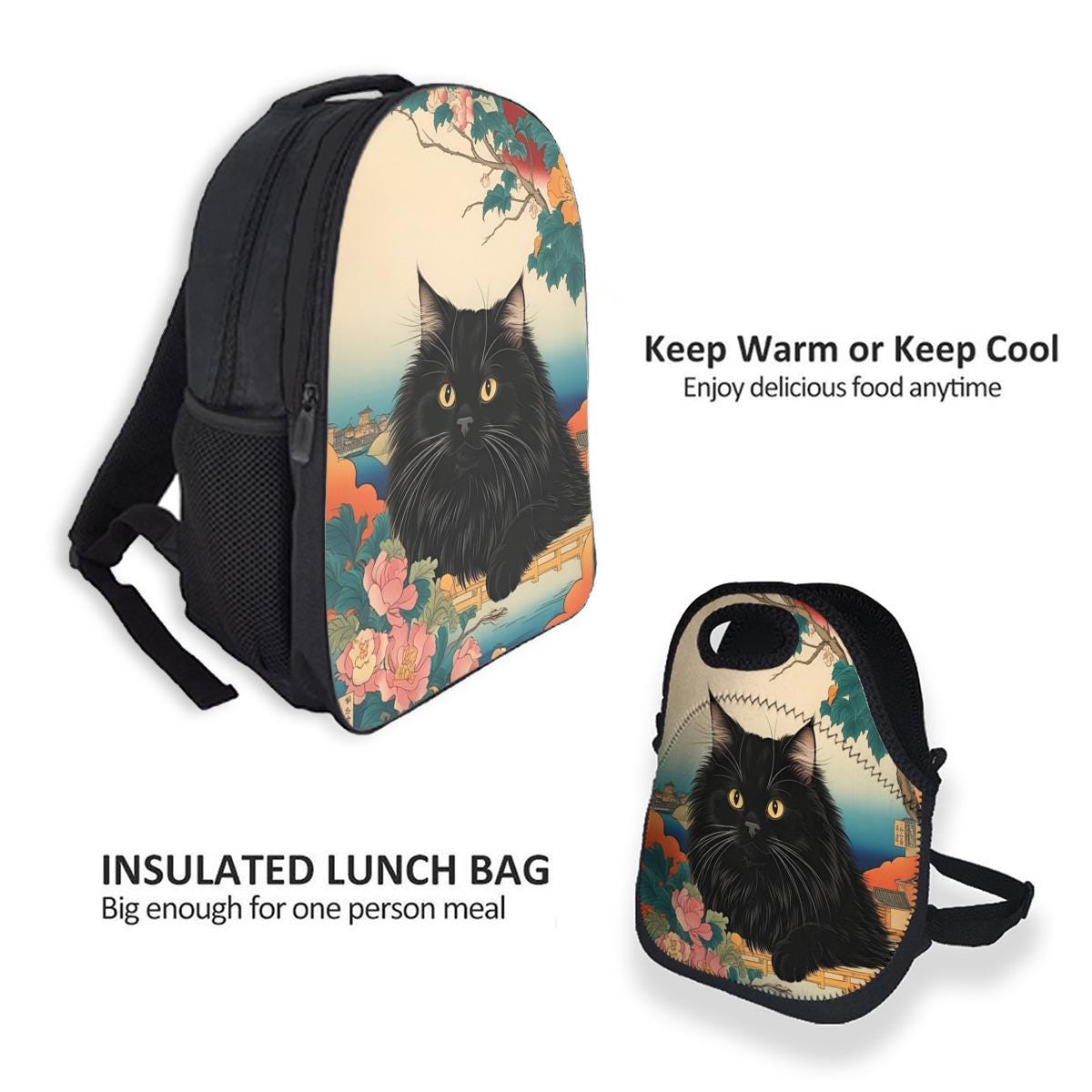 ハンドメイド 黒猫ちゃんパネル ランチバッグ❣️ 黒ねこ意匠