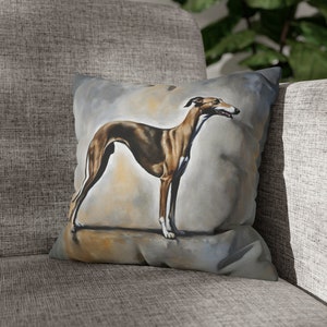 Dibujo de galgo Funda de almohada cuadrada, Lindo arte de Whipet Funda de almohada decorativa, Funda de cojín de pintura de galgo, decoración del hogar del perro del galgo