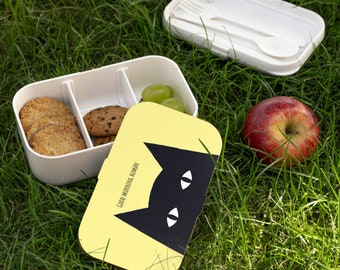 Black Cat Good Morning Human Bento Lunch Box, funny cat Lunch Box, regalo amante del gatto, ritorno a scuola, kawaii bento box sarcastico carino bento box