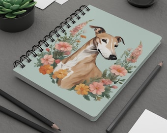 Greyhound Cottagecore aesthetic Spiral Journal, Cute Whippet Notebook, Vintage Greyhound Journal, Back to school gift, Botanical Notebook