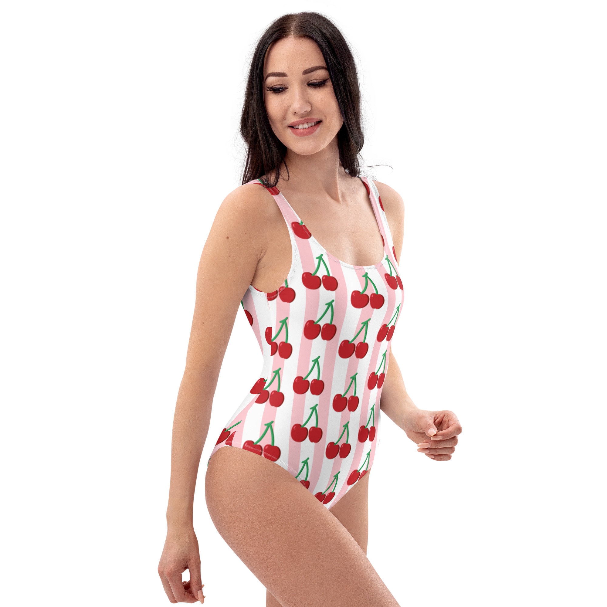 Cherry One-piece Swimsuit, Retro Coquette Swimwear, Preppy