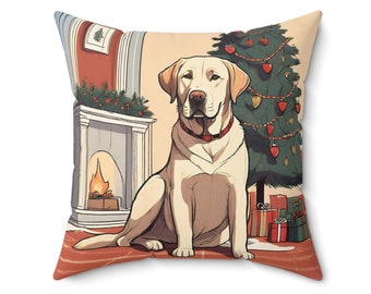 Labrador retriever Christmas Pillow, Labrador xmas Pillow, Cozy Retriever Christmas Cushion, Cute Dog Christmas home decor Decorative pillow
