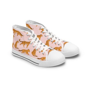 Leopard Print Women's High Top Sneakers, Animal Print Shoes, Stylish Sneaker Gift, Trendy Leopard Design Footwear, Fashionable High-Tops