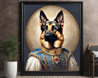 Poster con ritratto del pastore tedesco regale, arte murale del pastore tedesco reale, regalo per i proprietari di pastore tedesco, arte murale del pastore tedesco rinascimentale