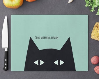 Planche à découper drôle de chat noir, cadeau d'amant de chat, planche à découper en verre de chat, décor de cuisine, cadeau de maman de chat, planche à découper de chat, cadeau de pendaison de crémaillère