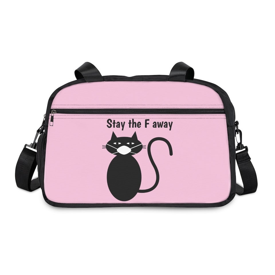 Discover Black cat wearing mask says Stay the F away Fitness Handbag