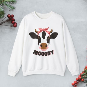 Moody cow sweater, Funny cow sweatshirt, Trendy cow jumper, cute cow jumper, Cow Lover pullover, sarcastic cow sweatshirt, cow gifts