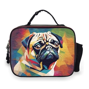Abstract Pug Lunch Bag, Abstract Mops picnic bag, Colorful Pug picnic tote, vibrant Mops lunch tote, Pug gifts, back to school, Mops gifts