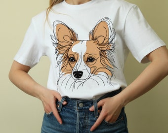 Camisa para perros Papillon, camisa para perros Line Art Papillon, camisa para perros Papillon de una línea, lindos regalos para perros Papillon, camiseta minimalista para perros Papillon