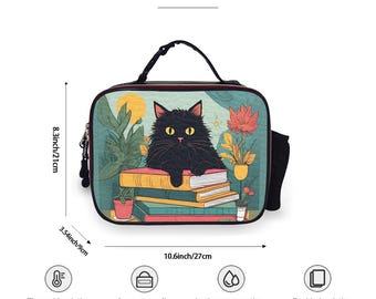 本好きの黒猫ランチバッグ | かわいい文学猫ランチトート | 植物好きの