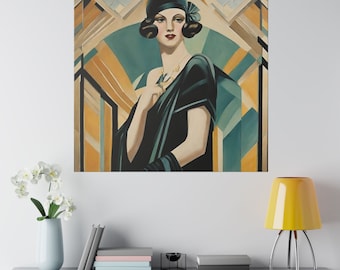 Art Deco Parisian Woman Matte Canvas, Art Deco Elegance wall art, Art Deco Flapper Girl vintage Wall Decor, Art deco 1920s Vintage Canvas