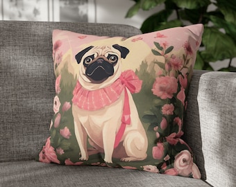 パグの枕カバー、自転車に乗った気まぐれなパグのクッションカバー