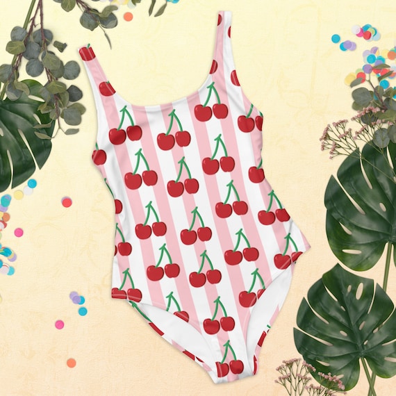 Cherry One-piece Swimsuit, Retro Coquette Swimwear, Preppy