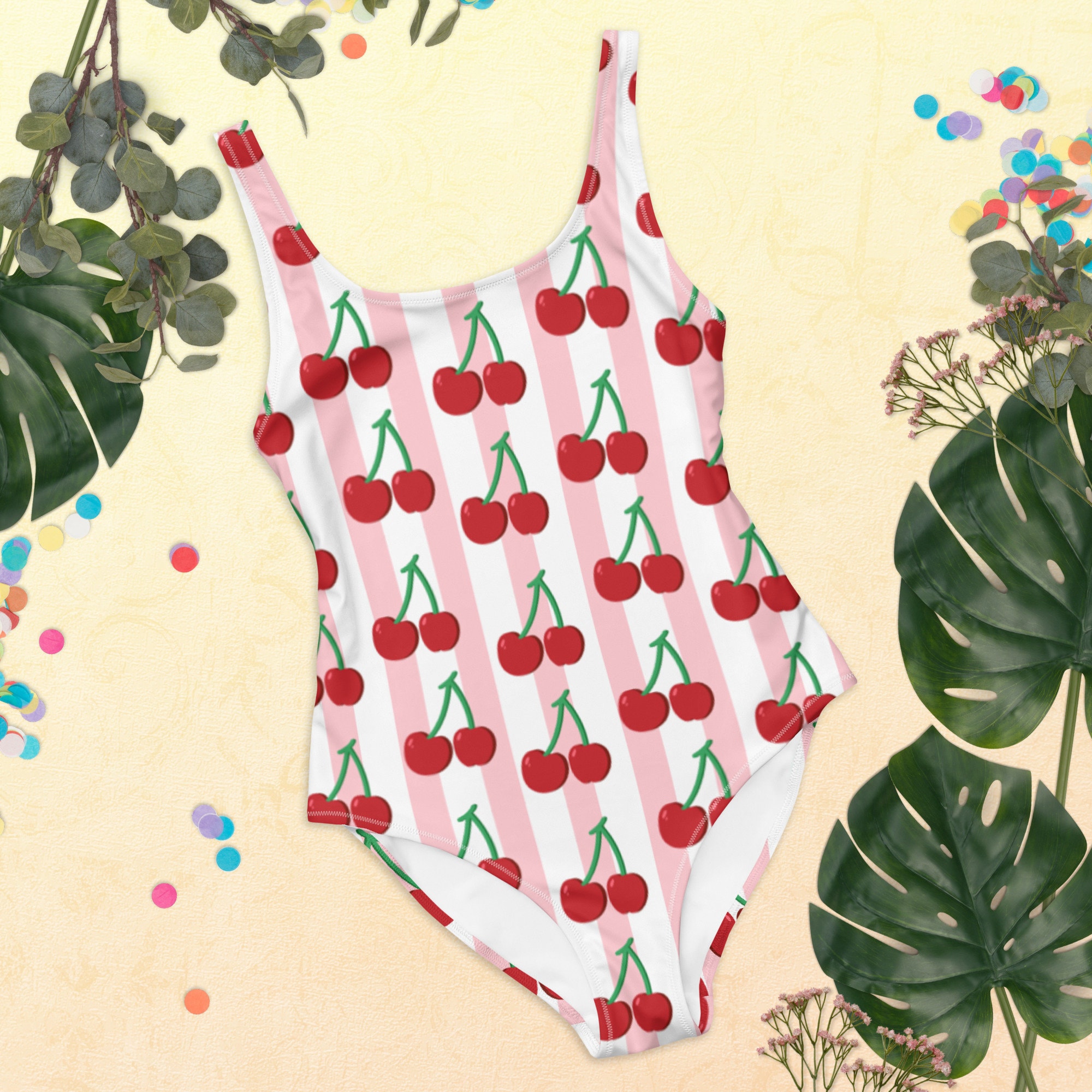 Cherry One-piece Swimsuit, Retro Coquette Swimwear, Preppy