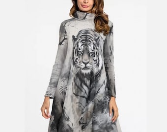Watercolor Tiger High Neck Long Sleeve Dress, Artistic Animal Print Autumn  Dress, Nature-inspired Cozy A-line Dress, Wild Animal Dress - Etsy Israel