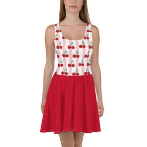 Cherry Skater Dress, cute skater dress, Cherry pattern dress, Cherry Print dress, preppy dress, Coquette dress, vintage dress, retro dress