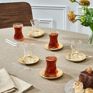 Turkish Tea Set, Perfect Gift for Housewarming or Tea Party,Turkish Tea Cup,Clear Glass Tea Set, Turkish Tea Glass Set,Tea Cups and Saucers