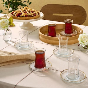 Turkish Tea Set, Perfect Gift for Housewarming or Tea Party,Turkish Tea Cup,Clear Glass Tea Set, Turkish Tea Glass Set,Tea Cups and Saucers