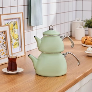 Enamel Tea Pot, Turkish Tea Pot, Turkish Tea Pot Set,Tea Pot, Mom Gifts,Women Gifts,Turkish Tea Set, Tea Kettle, Turkish Samovar Tea Maker