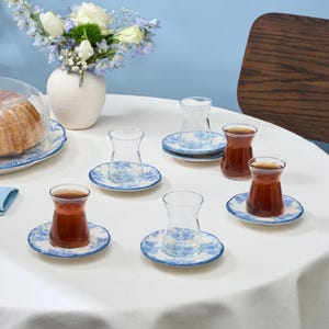 Turkish Tea Set, Perfect Gift for Housewarming or Tea Party,Turkish Tea Cup,Clear Glass Tea Set, Turkish Tea Glass Set,Tea Cups and Saucers