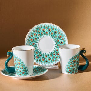 Peacock Turkish Coffee Cup Set,Arabic Coffee Cups Set,Espresso Cup,Espresso Cup Set,Small Coffee Cup,Coffee Mugs,Handmade Espresso Cup