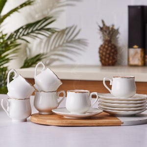 Türkische Kaffeetasse Set,Italienische Espressotasse,Handgefertigte Kaffeetasse,Türkische Espressotasse,Kaffee-Liebhaber Geschenk,Porzellan Kaffeetasse