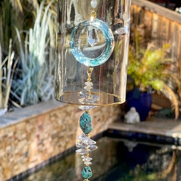 Light Turquoise Crystal Wine Bottle Wind Chime