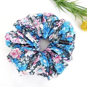 Blue Satin floral Print Custom Scrunchies/Head-wrap for Women/Hair- tie for women/Handmade Large Scrunchies