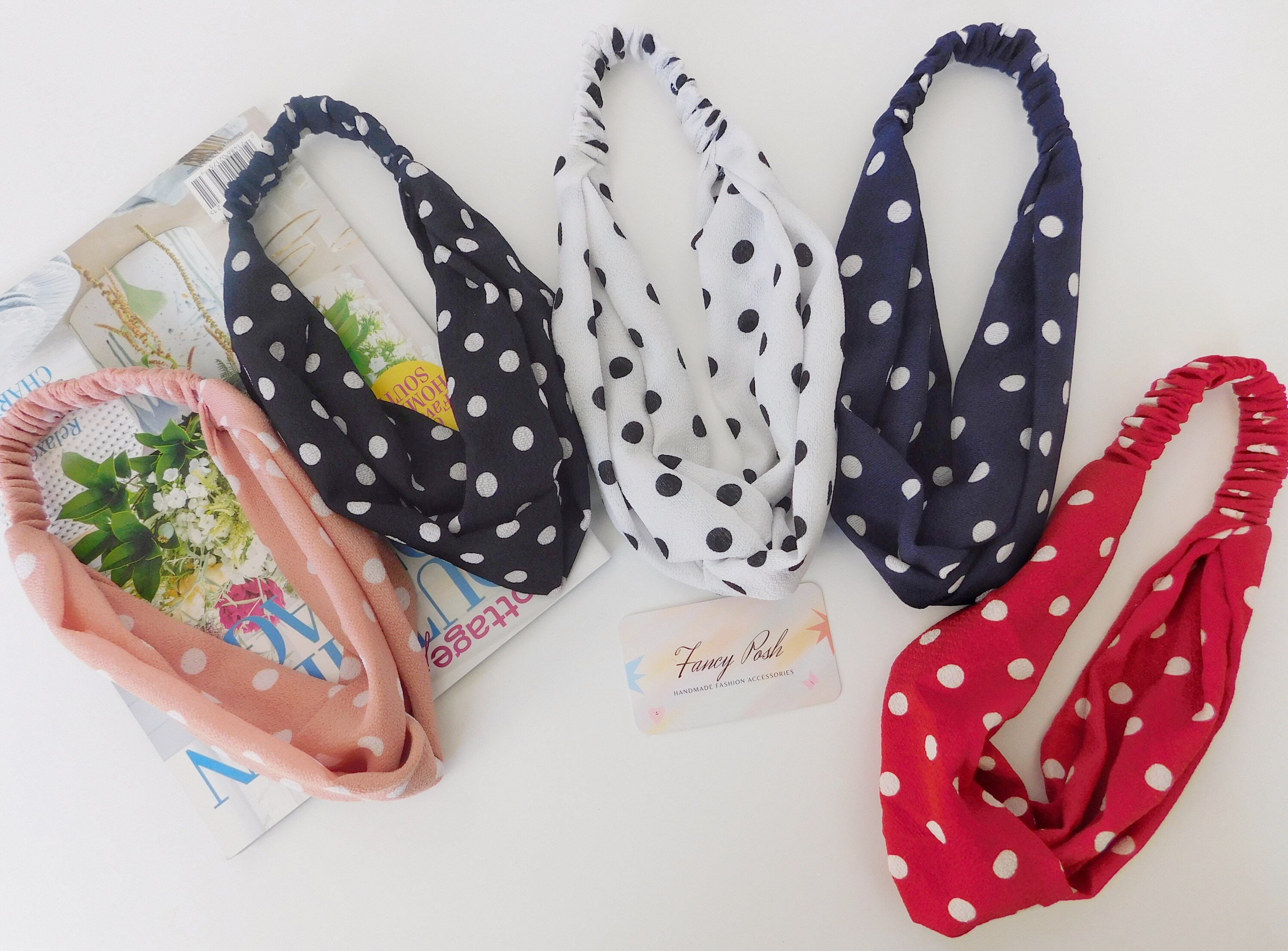 ✨NEW✨ ? Polka Dot Turban Headband wrap Polka Dot Head Scarf: Gray Water Splash Print Cotton  main image 4