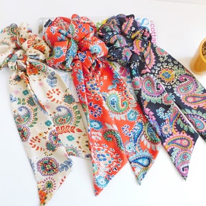 Women’s Skinny scarf/Scarf Scrunchies/Paisley print silky satin scarf/Hair Accessories/Hair Scarf/Scrunchies/Ponytail scarf/Gifts for her
