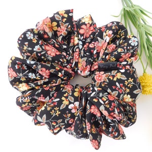 Floral Black Custom Scrunchies/Head-tie for Women/Hair- tie for women/Handmade xLarge Scrunchies