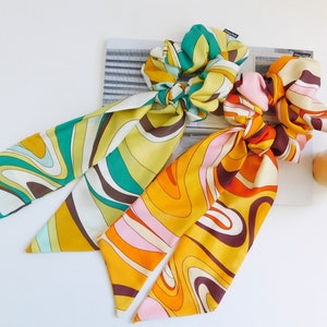 Scarf scrunchies/Custom Scarf Scrunchies/Hair accessories /Women&#39;s hair tie/Ponytail hair tie/Gifts for her/Abstract satin scarf scrunchies