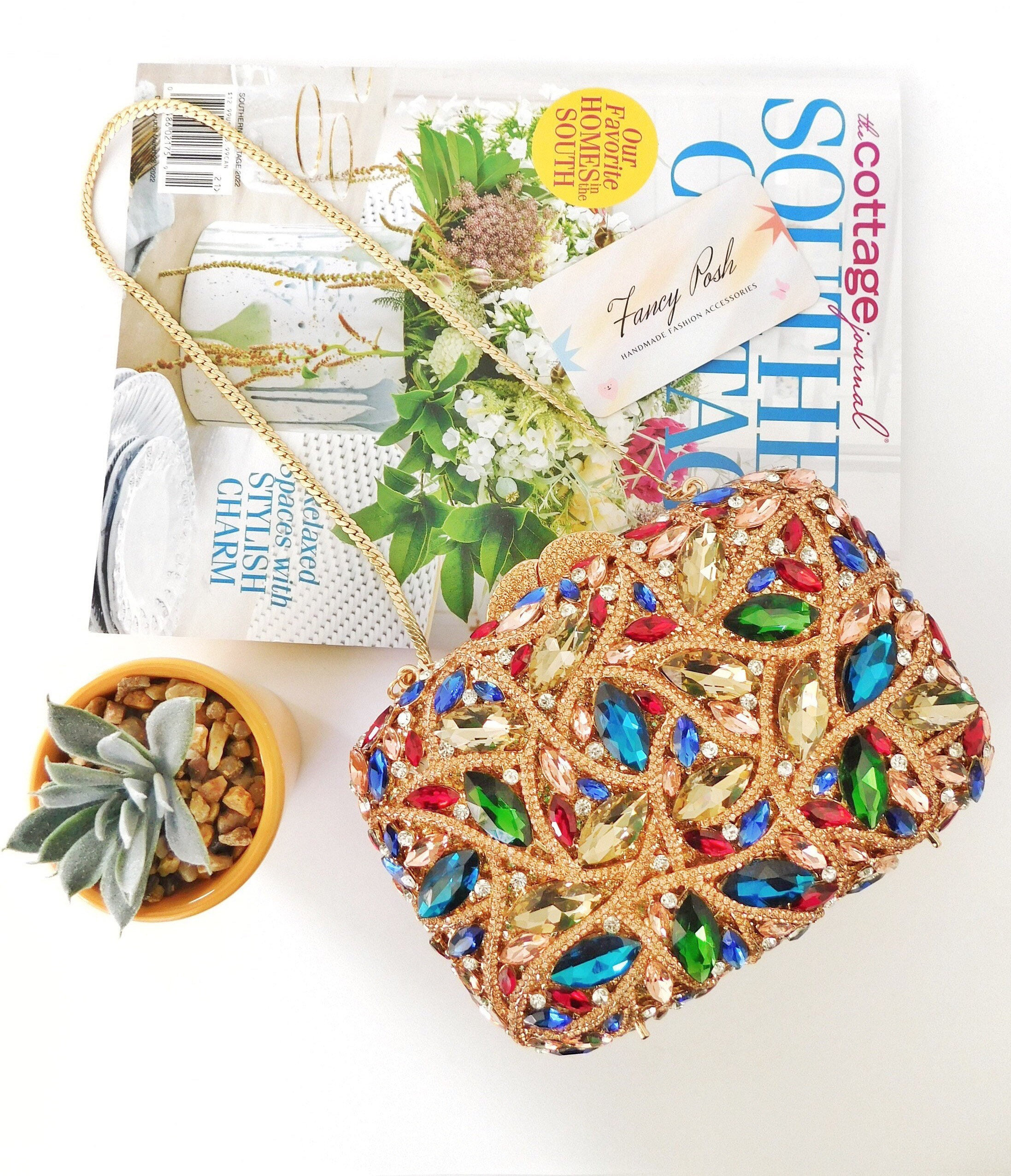 Borsa Da Sera Con Nodo E Strass - Pochette Brillante Con Diamanti, Per Feste E Matrimoni - Foto 7