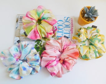 Satin Chiffon Scrunchies: Abstract Print Hair Ties