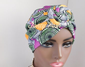 Flower print Turban/Pre-tied knot/Alopecia Cap/Chemo Hat/Head-wrap/Head wear for Women/Fits any head circumference size