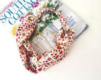 Boho bloemen hoofdband | Brede gedraaide tulband | Vintage haardoek met bloemen | Handgemaakte elastische haarband