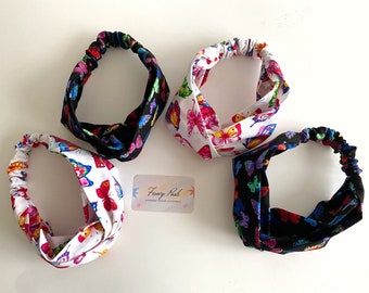 100% Baumwolle Schmetterlinge Benutzerdefinierte Turban-Stil Stirnbänder/Kopftuch für Frauen/dehnbares Elastisches Band angebracht