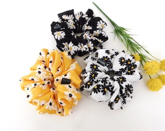 Daisy Floral Chiffon Scrunchie: Soft Hair Tie for Women