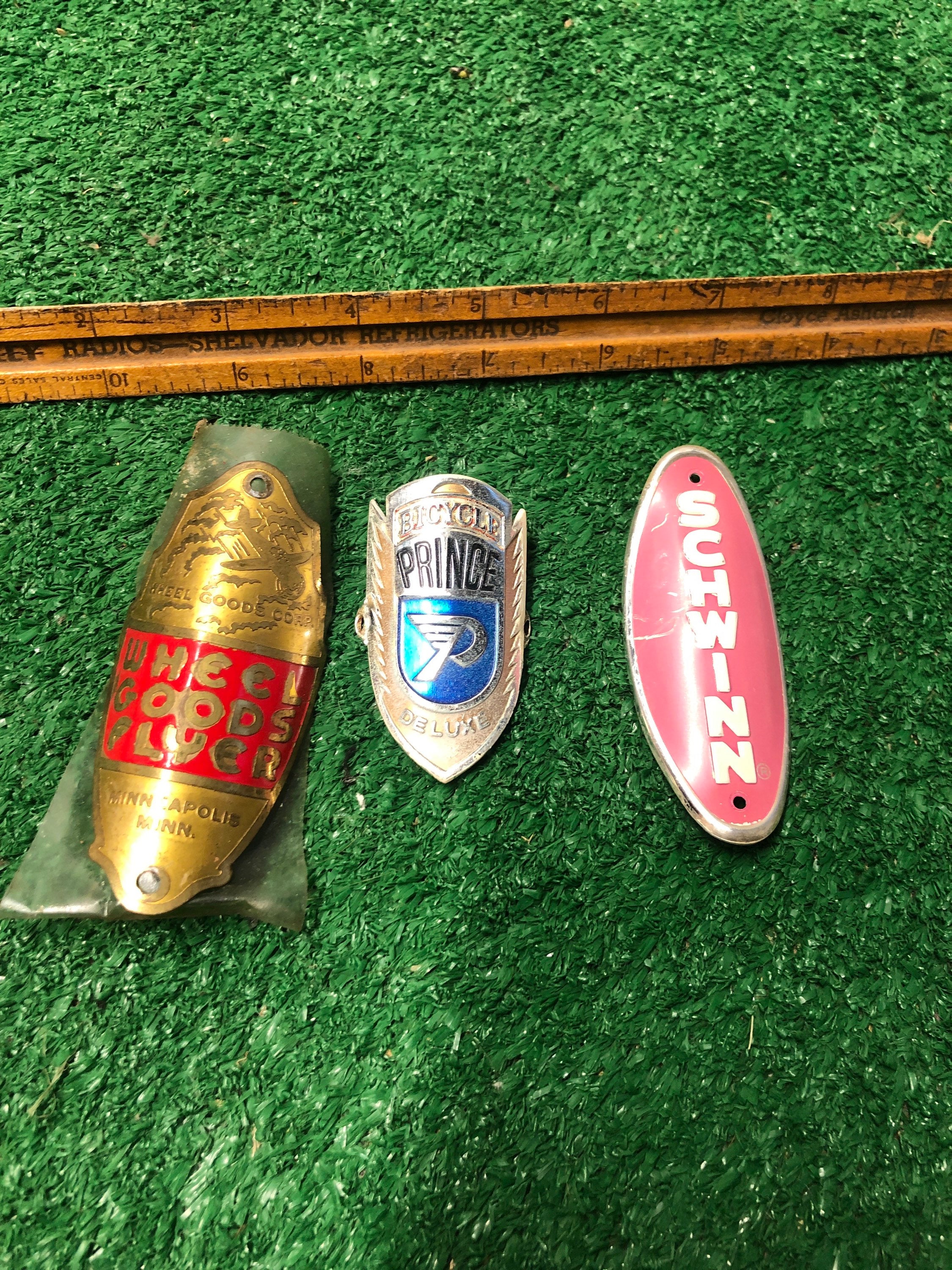 3 vintage bicycle head badges Etsy