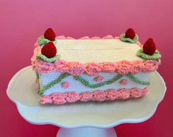 Strawberry Cake Tissue Box Cover Crochet Pattern