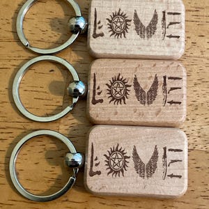 Love Super natural laser engraved wood keychain
