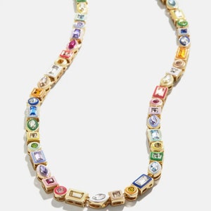 Eternity style tennis necklace with multi color stones