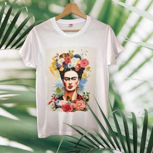 Koszulka frida kalo damska portret biała koszulka spersonalizowany obraz Frida kalo viva la vida odzież wyjątkowy prezent dla jej przyjaciół