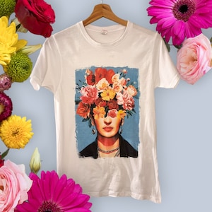 T shirt frida khalo woman portrait  t-shirt white personalized image Frida kalo viva la vida clothing unique gift for her friend