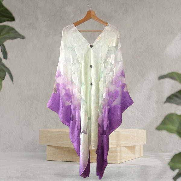 Caftan Women's Lilac Cream Viscose Scarf Transparent Ceremony One Size Over gift for her elegant beach cover-up