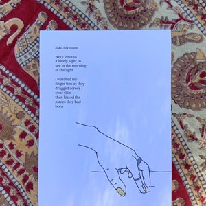 Impression murale de dessin au trait et poème de carte postale - poésie d'amour avec oeuvre d'art